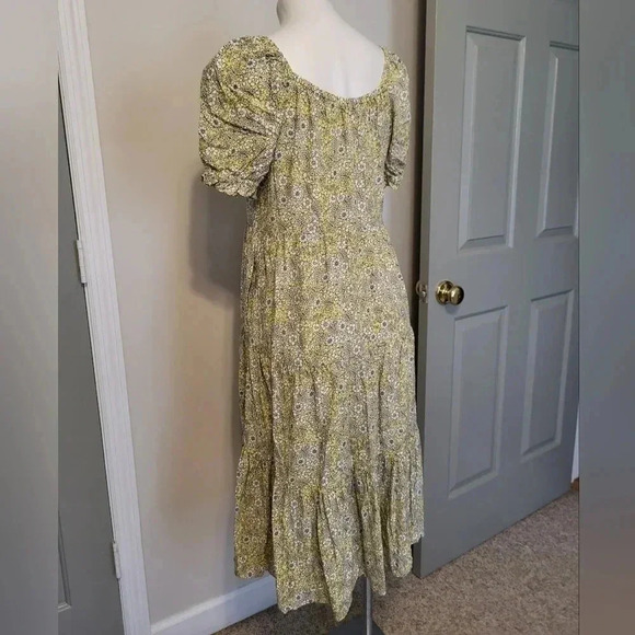 J.Crew Ditsy Floral Yellow Puff-sleeve  Cottage Core Tiered Midi Dress(XS) - Picture 8 of 13
